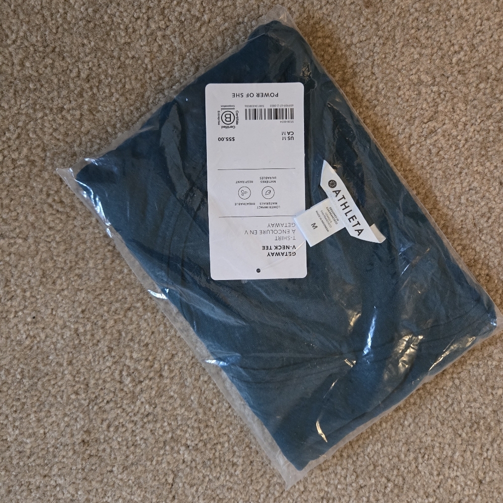 Athleta Getaway V Neck Deep Teal Crew Tee